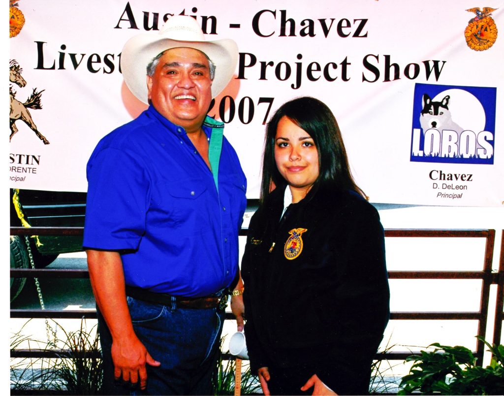 FFA member with a sponsor at the Austin-Chavez Livestock Project Show, 2007