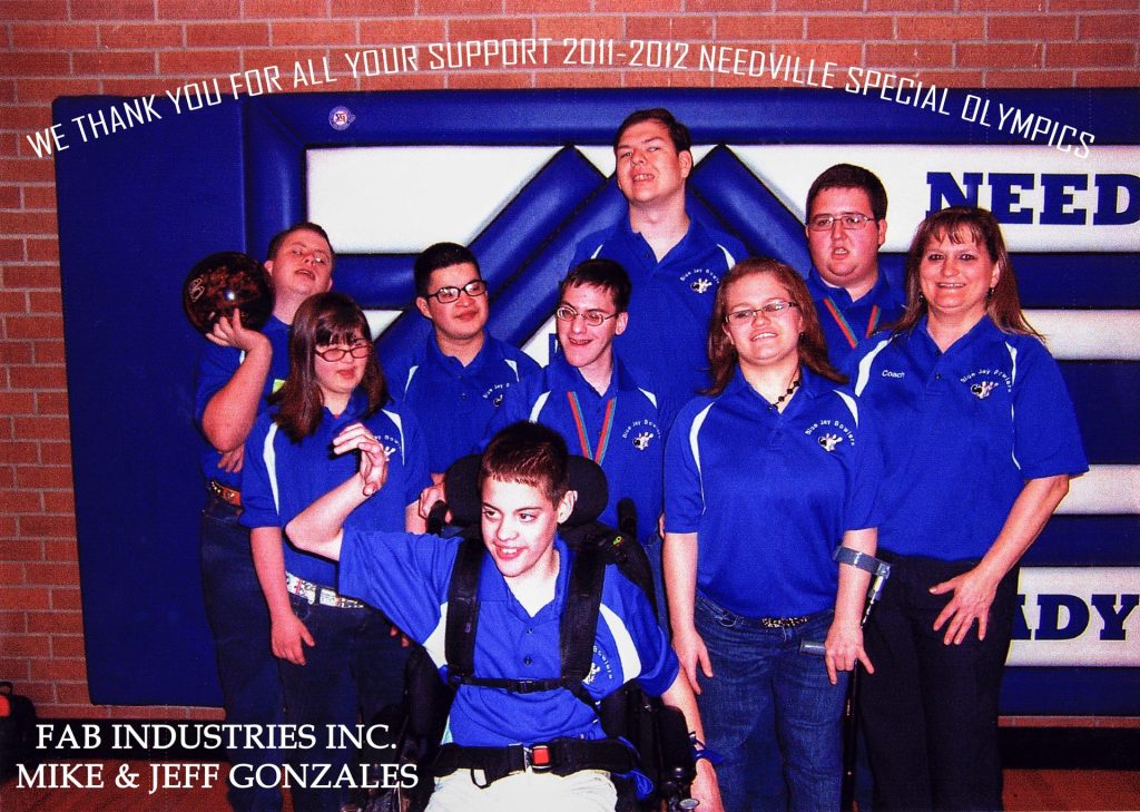 Needville Special Olympics bowling team thank-you photo for FAB Industries, 2011-2012